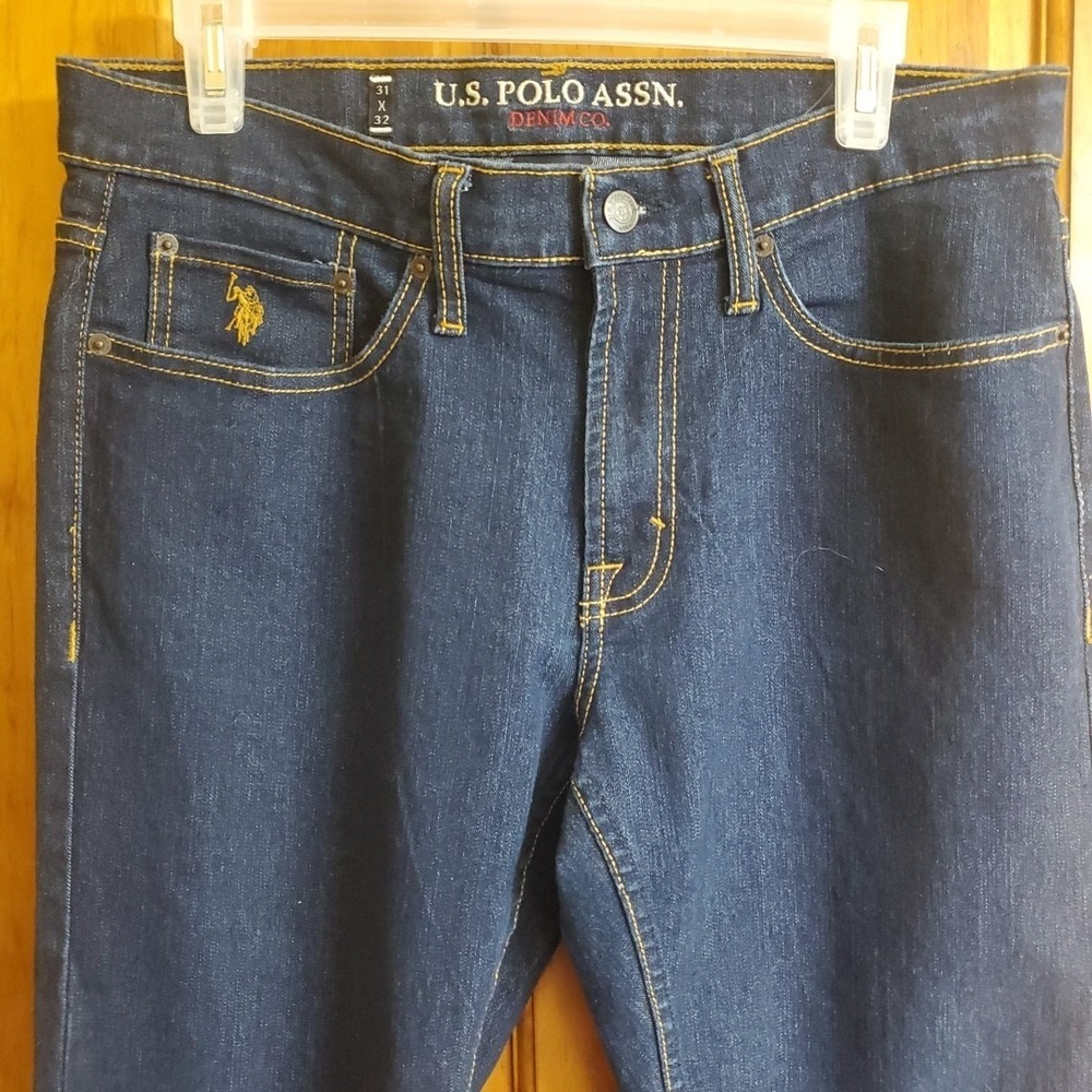 US Polo Assn 31x32 Straight Jeans Mens Dark Wash Stretch Denim Casual Classic